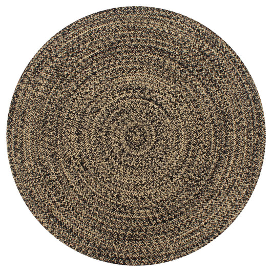 Teppich rund 120 cm handgefertigt Jute Schwarz Natur Vorleger