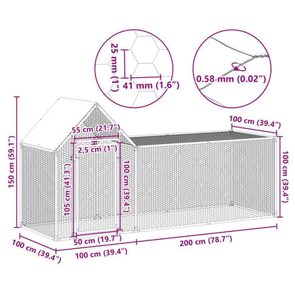 Chicken cage, chicken coop, steel, 3 x 1 x 1.5 m, run, outdoor enclosure, animal cage, poultry house