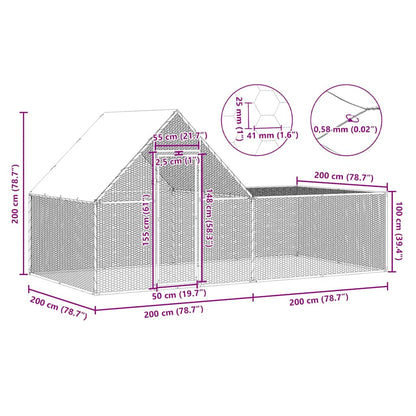 Chicken cage, chicken coop, steel, 4 x 2 x 2 m, run, outdoor enclosure, animal cage, poultry house