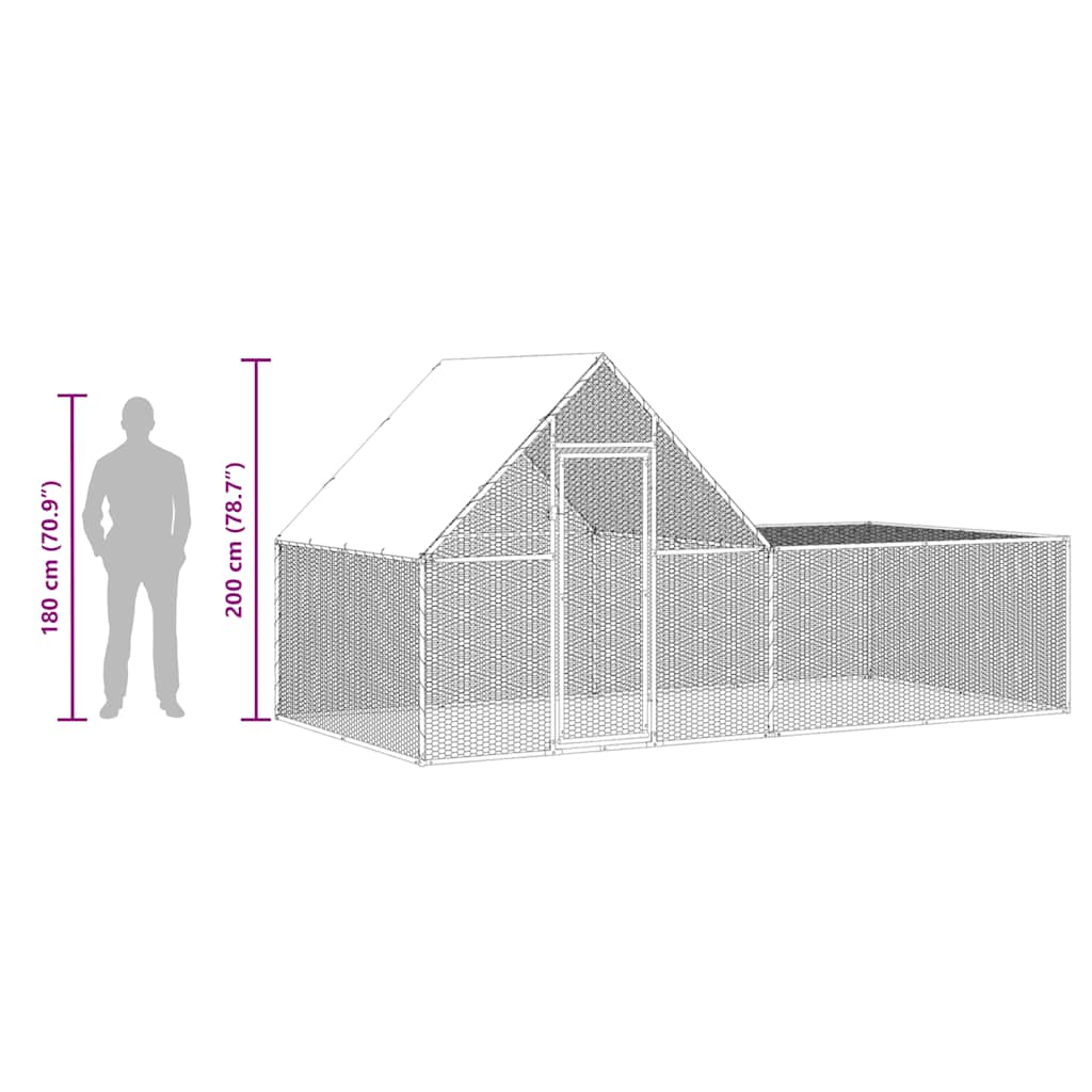 Chicken cage, chicken coop, steel, 4 x 2 x 2 m, run, outdoor enclosure, animal cage, poultry house