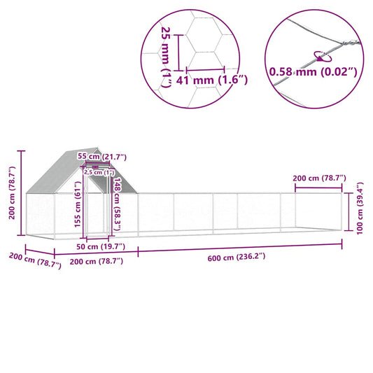 Hühnerkäfig Hühnerstall Stahl 8 x 2 x 2 m Auslauf Freigehege Tierkäfig Geflügelstall