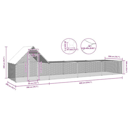 Chicken cage, chicken coop, steel, 8 x 2 x 2 m, run, outdoor enclosure, animal cage, poultry house
