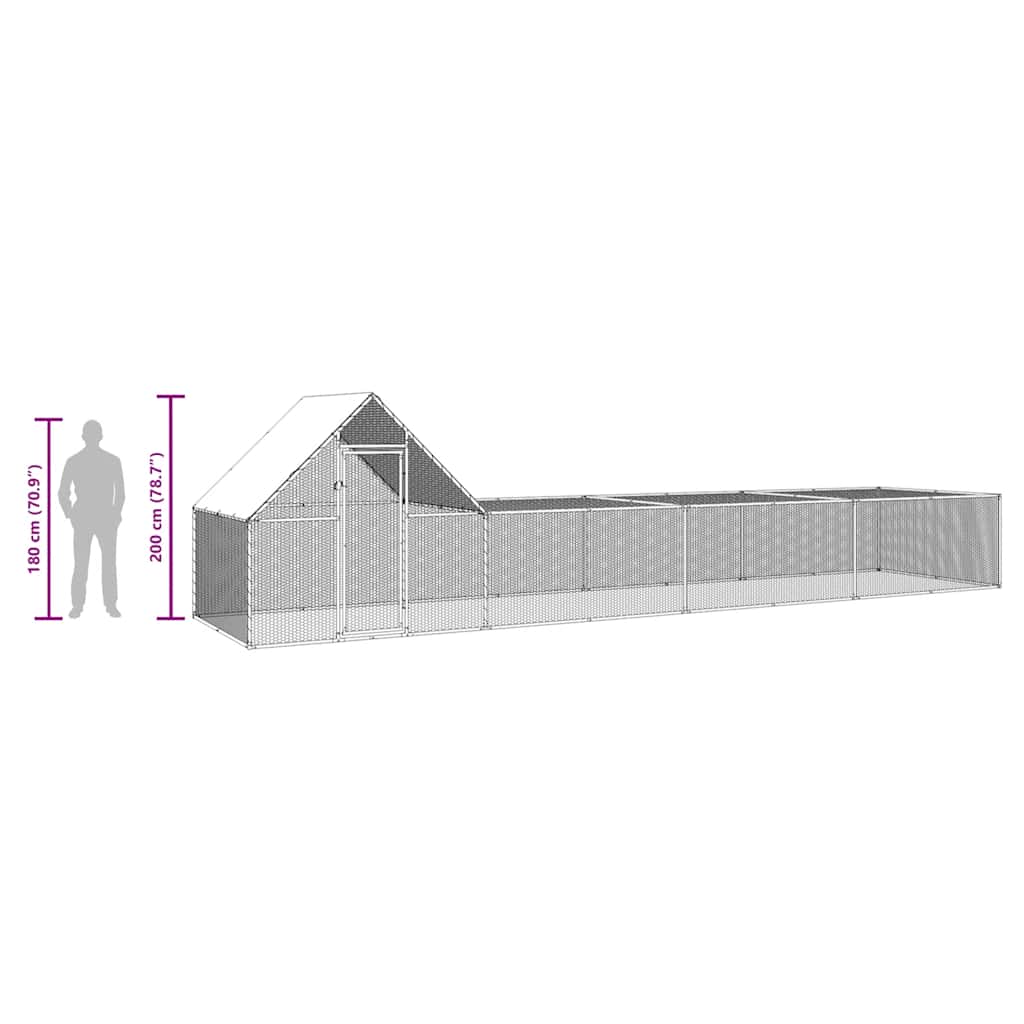Chicken cage, chicken coop, steel, 8 x 2 x 2 m, run, outdoor enclosure, animal cage, poultry house