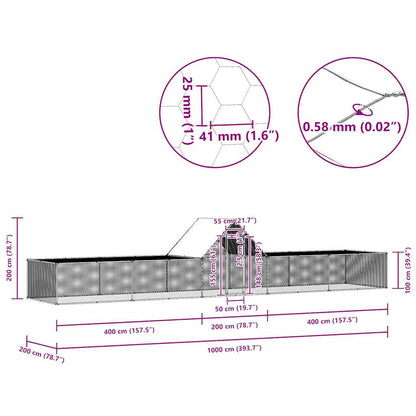 Chicken cage, chicken coop, steel, 10 x 2 x 2m, run, outdoor enclosure, animal cage, poultry house