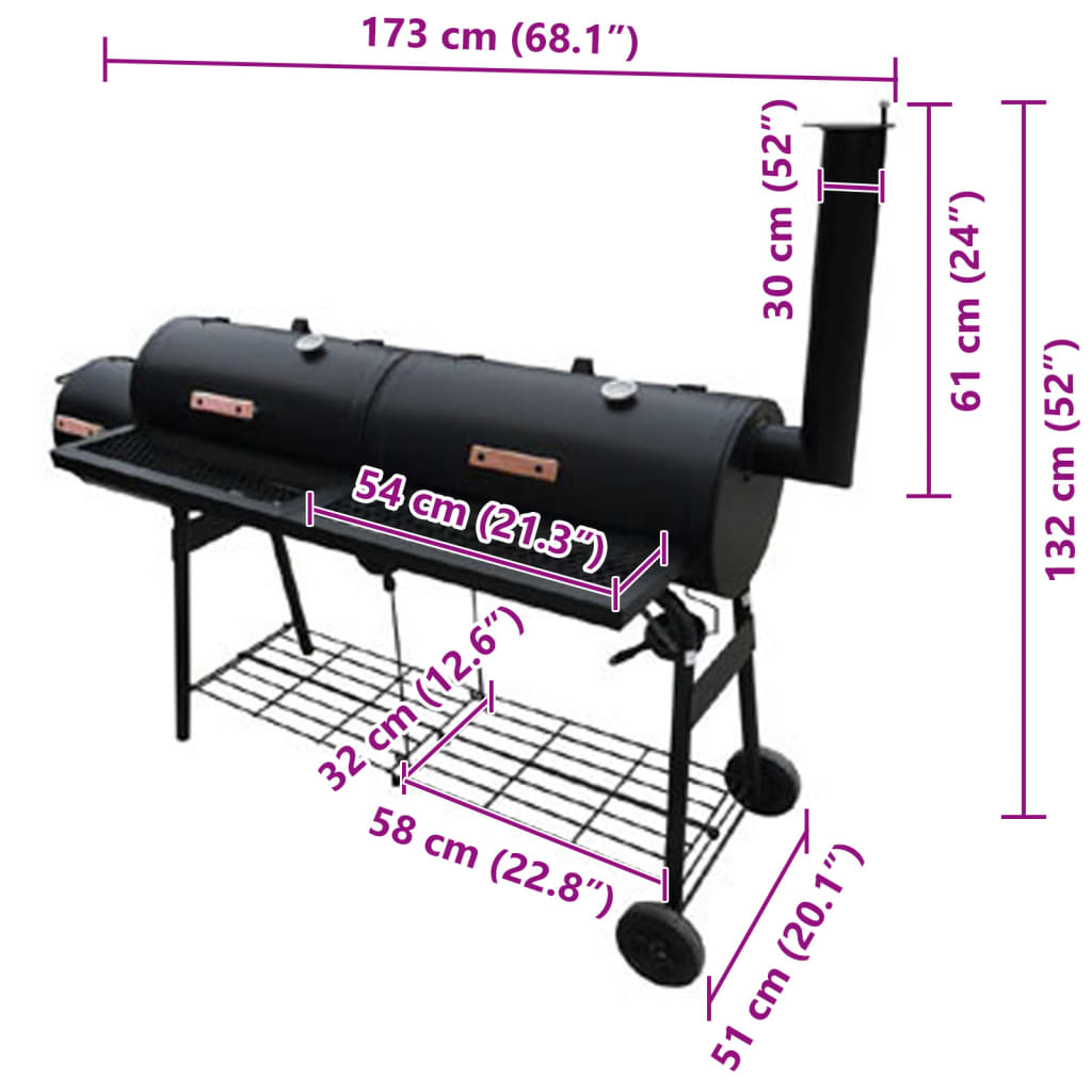 Smoker Grill Nevada XL Schwarz Barbeque BBQ 173 x 51 x 132 cm