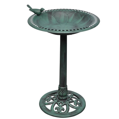 Bird bath with decorative bird, 50x50x76 cm, plastic bird bath, green