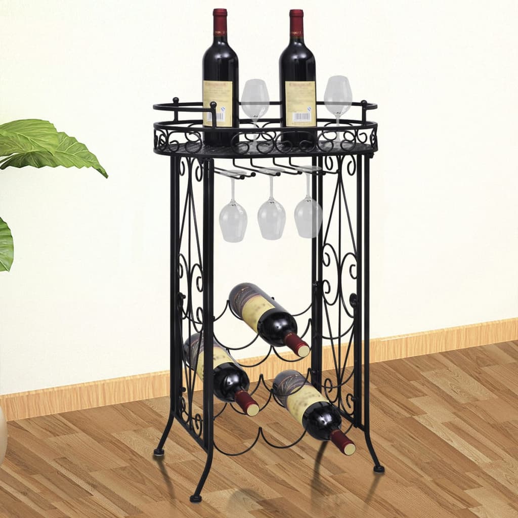 Weinregal für 9 Flaschen mit Stielglashalter Metall 46 x 28,5 x 77,5 cm Elegant Serviertisch