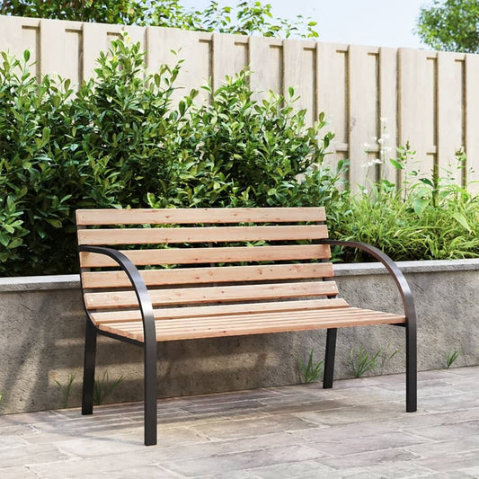 Gartenbank 120 cm Holz und Eisen braun modern geschwungen