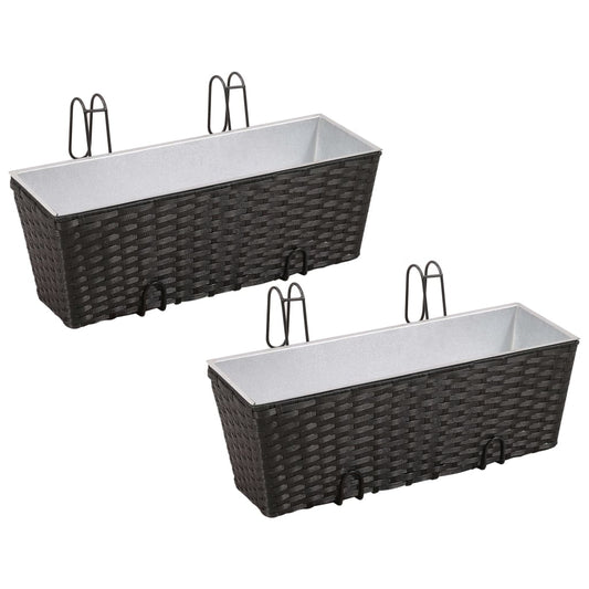 Balkon-Pflanzkästen 2 Stk. Blumenkübel 50 x 17 cm Pflanzenkübel Polyrattan Schwarz