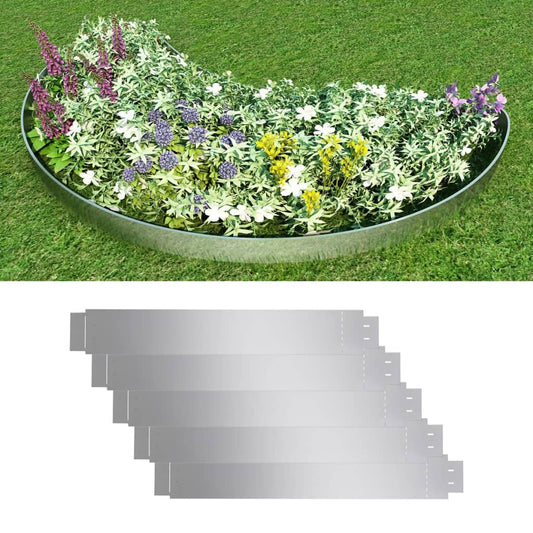 Rasenkante flexible Beeteinfassung 5-er Set 100 x15 cm Verzinkter Stahl silber