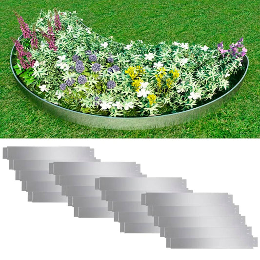 Rasenkante 20 Stk. Flexible Beeteinfassung 100x15 cm Verzinkter Stahl silber