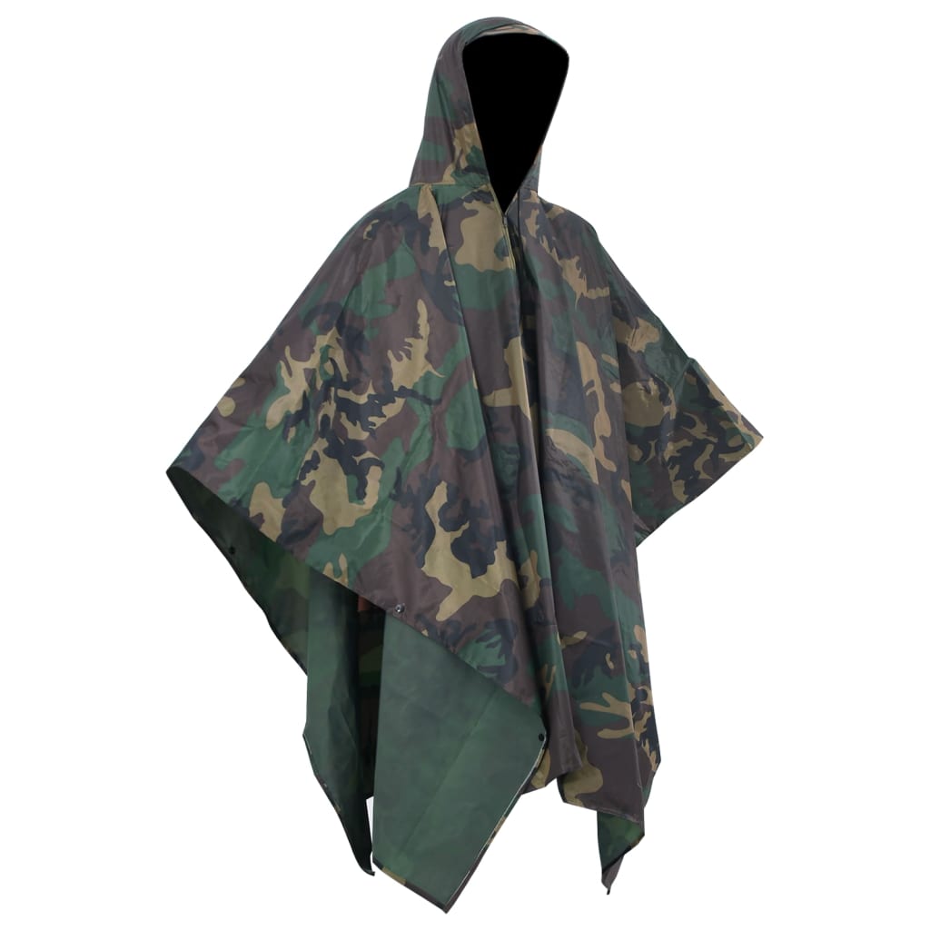 Waterproof army rain poncho for camping/hiking camouflage