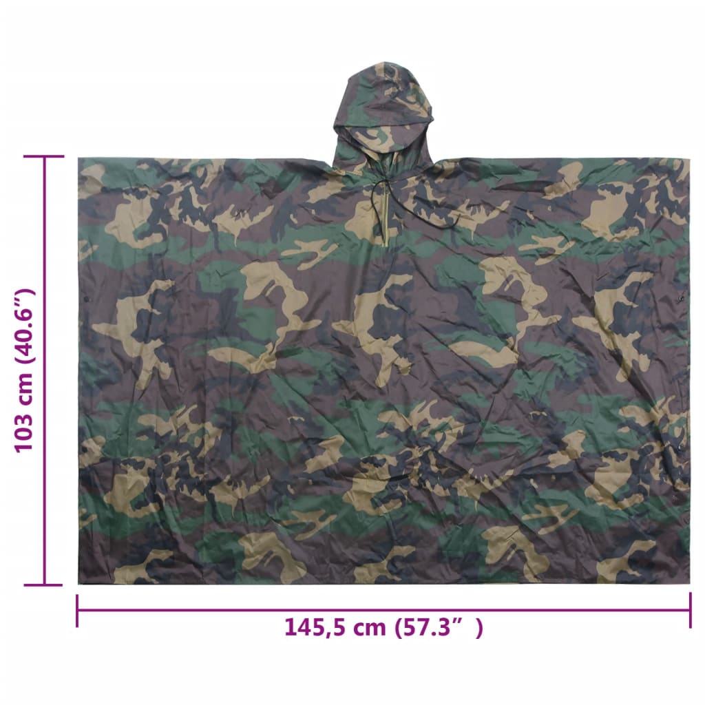 Waterproof army rain poncho for camping/hiking camouflage