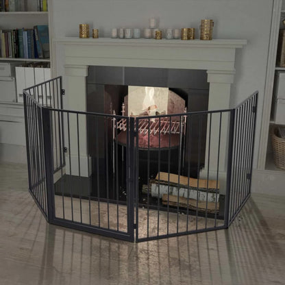 Fireplace safety gate for animals, steel, black, 123x123x76cm, pet spark guard
