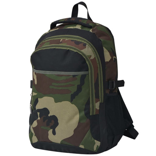 Rucksack Armee-Stil 40 L Schwarz und Tarnfarbe Wandern Camping Schule camouflage
