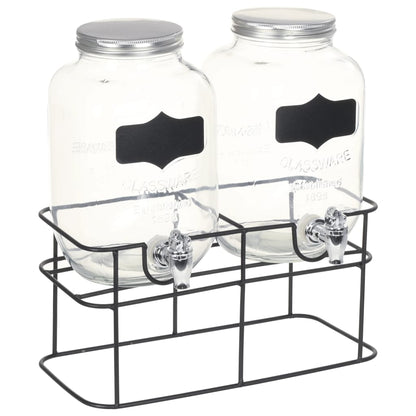 2x Glas Getränkespender 4L mit Ständer Zapfhahn Vintage Dispenser Set