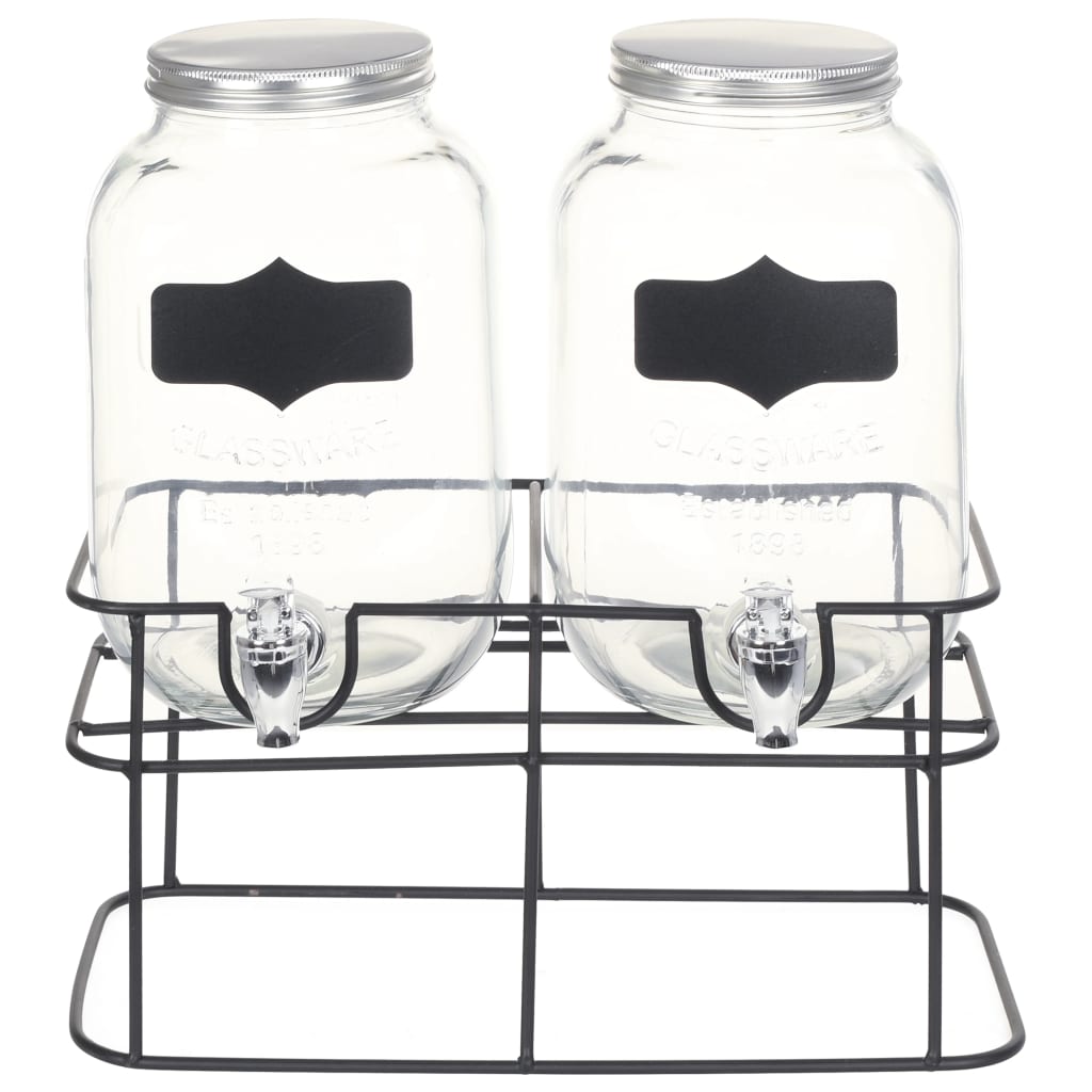 Getränkespender 2 er Set mit Ständer 2 x 4 L Glas Zapfhahn Wasserspender