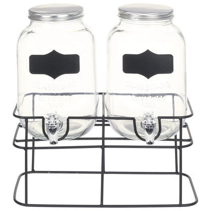 2x Glas Getränkespender 4L mit Ständer Zapfhahn Vintage Dispenser Set