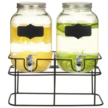 2x Glas Getränkespender 4L mit Ständer Zapfhahn Vintage Dispenser Set