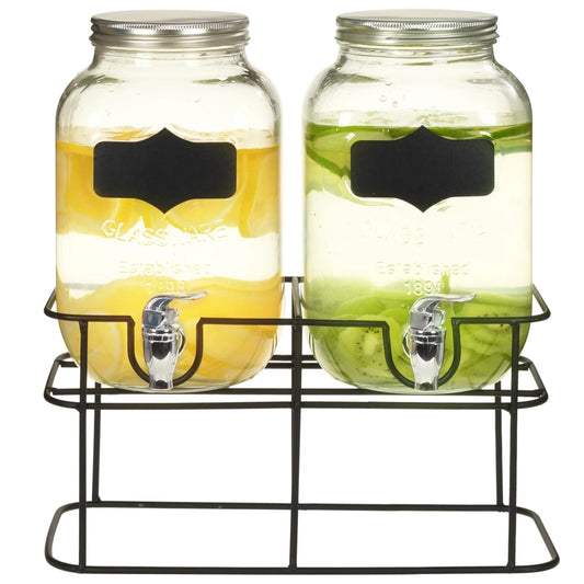 Getränkespender 2 er Set mit Ständer 2 x 4 L Glas Zapfhahn Wasserspender