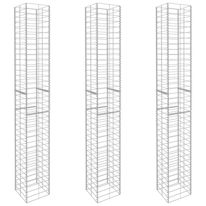 Gabionenkörbe 3 Stk. Verzinkter Stahl 25 x 25 x 197 cm Gabionenwand Gabionenzaun