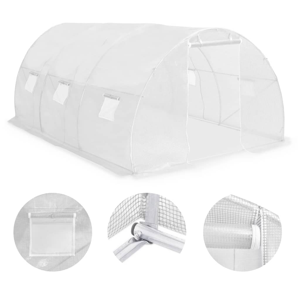 Foliengewächshaus 13,5 m² Netzgewebe weiß 6 Fenster PE 140 g/m³ Gartentunnel