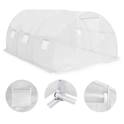 Foliengewächshaus 13,5 m² Netzgewebe weiß 6 Fenster PE 140 g/m³ Gartentunnel