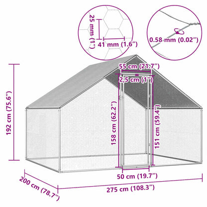 Chicken cage, chicken coop, steel, 2.75 x 2 x 1.92 m, run, outdoor enclosure, animal cage, poultry house