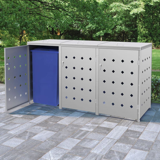 Mülltonnenbox 3 Tonnen 240 L Edelstahl 207 x 77,5 x 115 cm Mülltonnenverkleidung