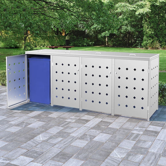 Mülltonnenbox 4 Tonnen 240 L Edelstahl 276 x 77,5 x 115 cm Mülltonnenverkleidung