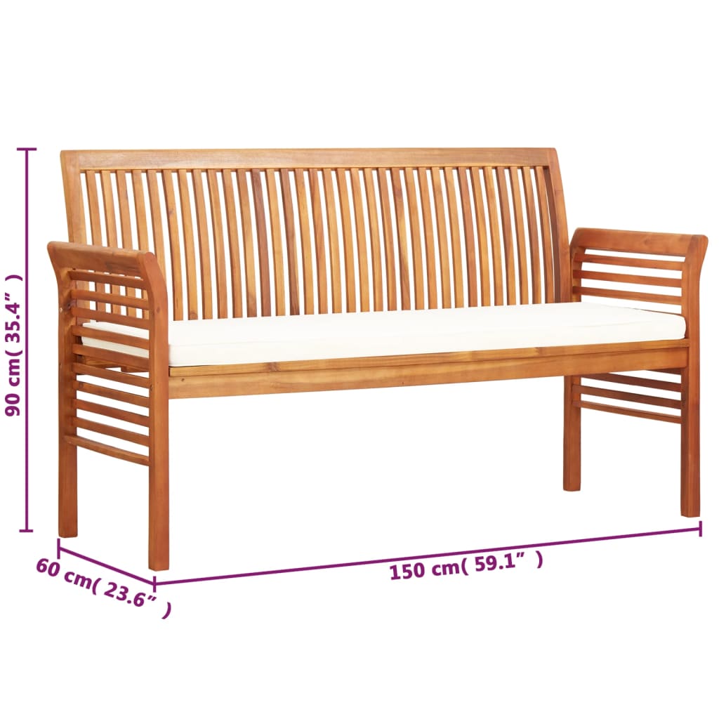 3-Sitzer Gartenbank mit Kissen 150 cm Massivholz Akazie mit Sitzkissen