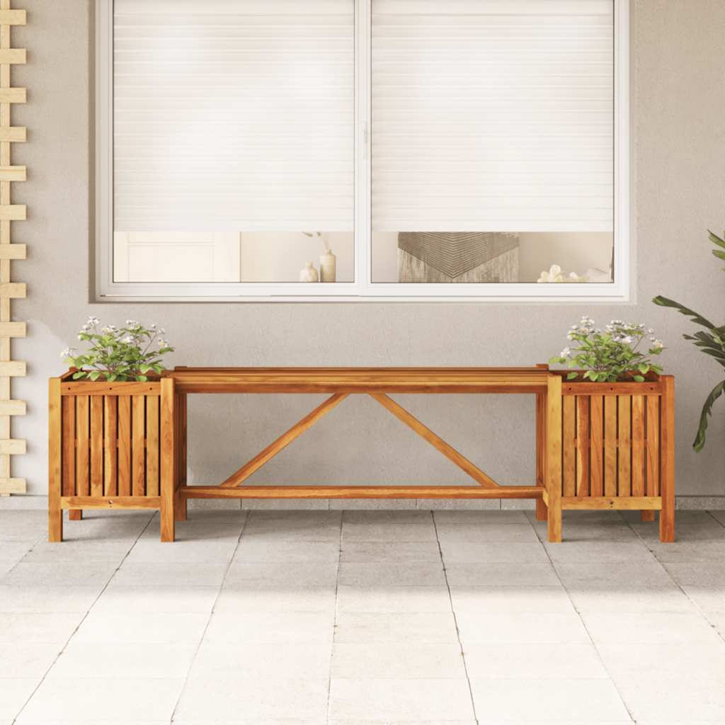 Gartenbank mit 2 Pflanzkübeln 150×30×40 cm Massivholz Akazie Braun