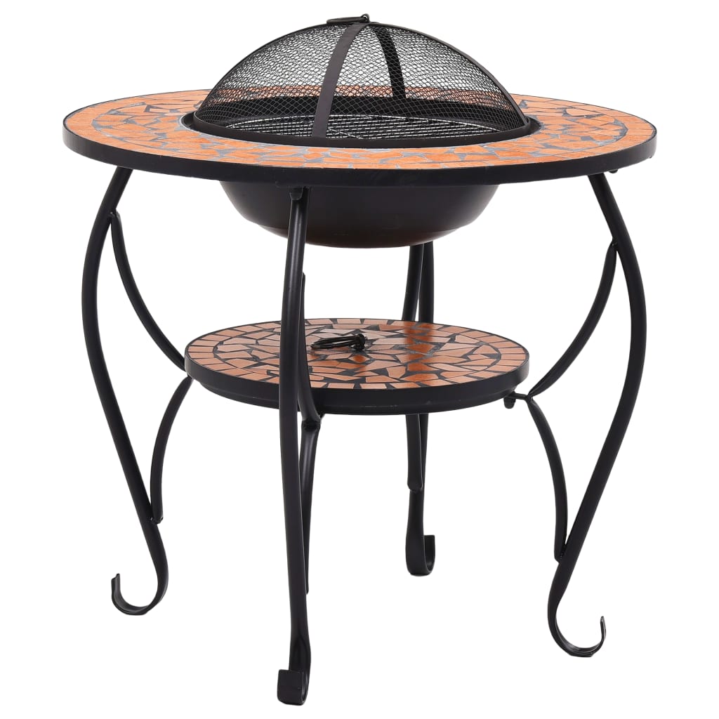 Feuerschale Mosaik Terrakotta 68 cm Keramik Feuerstelle Schürhaken