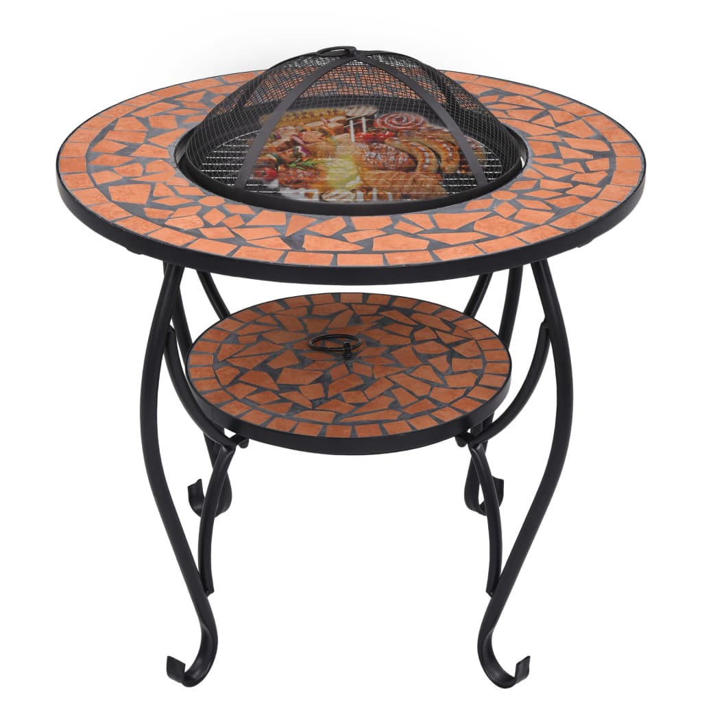 Feuerschale Mosaik Terrakotta 68 cm Keramik Feuerstelle Schürhaken