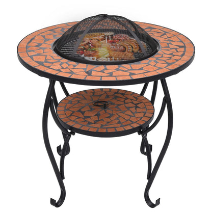 Fire bowl, fire table, mosaic terracotta, 68 cm, ceramic fire pit, poker, grill