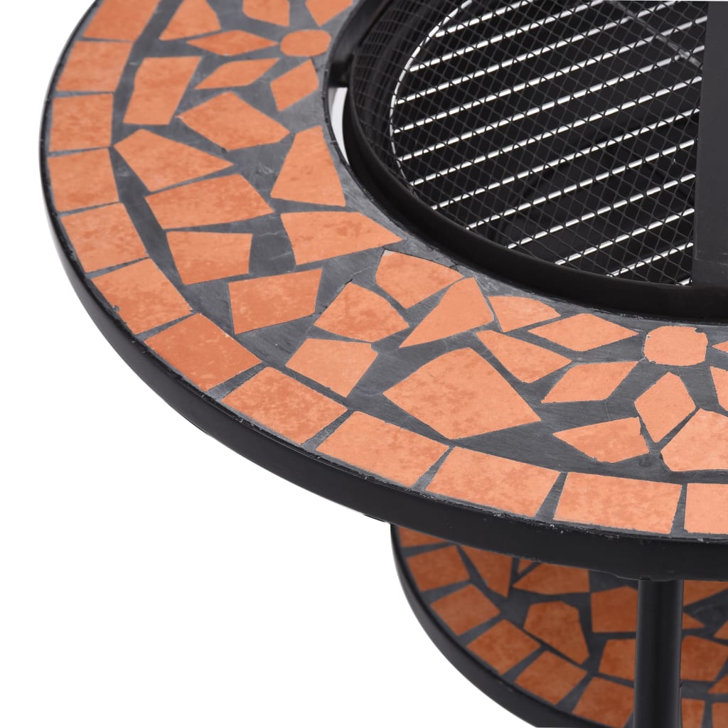 Feuerschale Mosaik Terrakotta 68 cm Keramik Feuerstelle Schürhaken