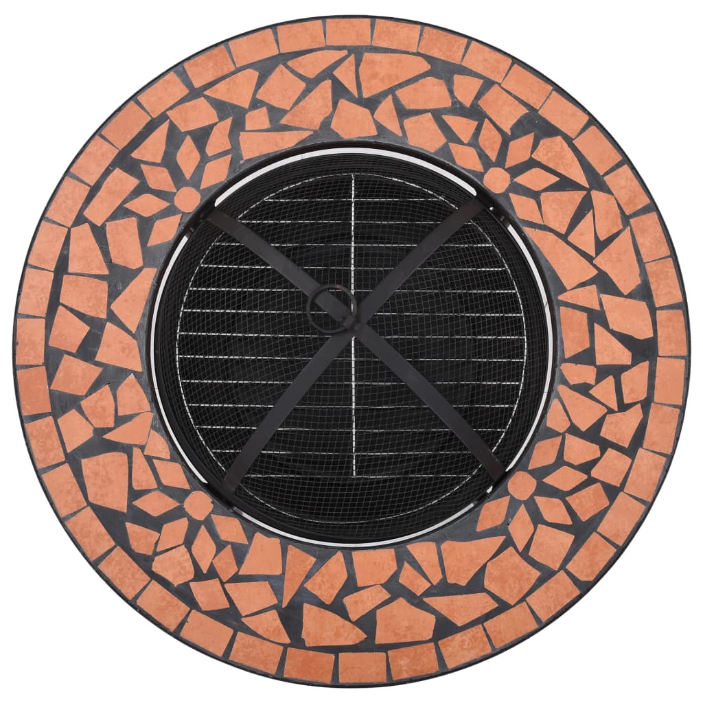 Feuerschale Mosaik Terrakotta 68 cm Keramik Feuerstelle Schürhaken