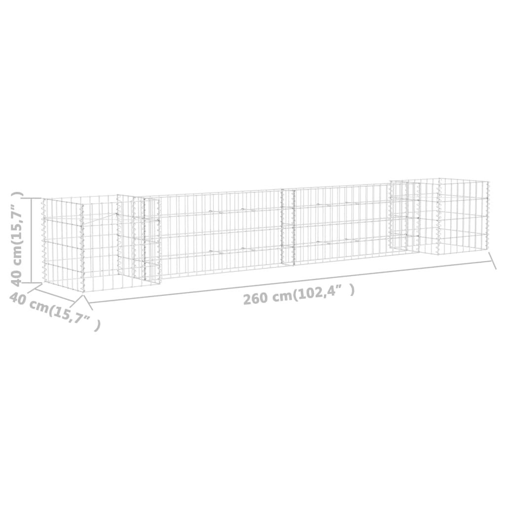 Gabionen Pflanzkorb H-Form Stahldraht 260x40x40 cm verzinkt Gabionenwand Pflanzkasten