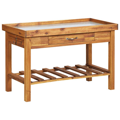 vidaXL Planting table with zinc worktop, solid acacia wood