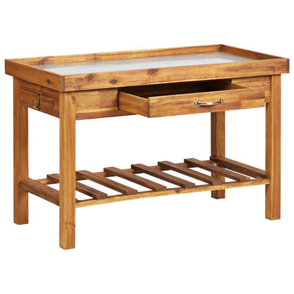 vidaXL Planting table with zinc worktop, solid acacia wood