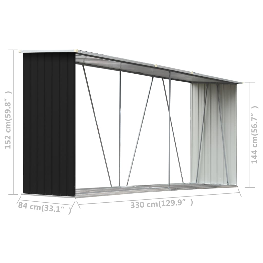 Brennholzlager Verzinkter Stahl 330x84x152 cm Anthrazit Holzlager Kaminholz