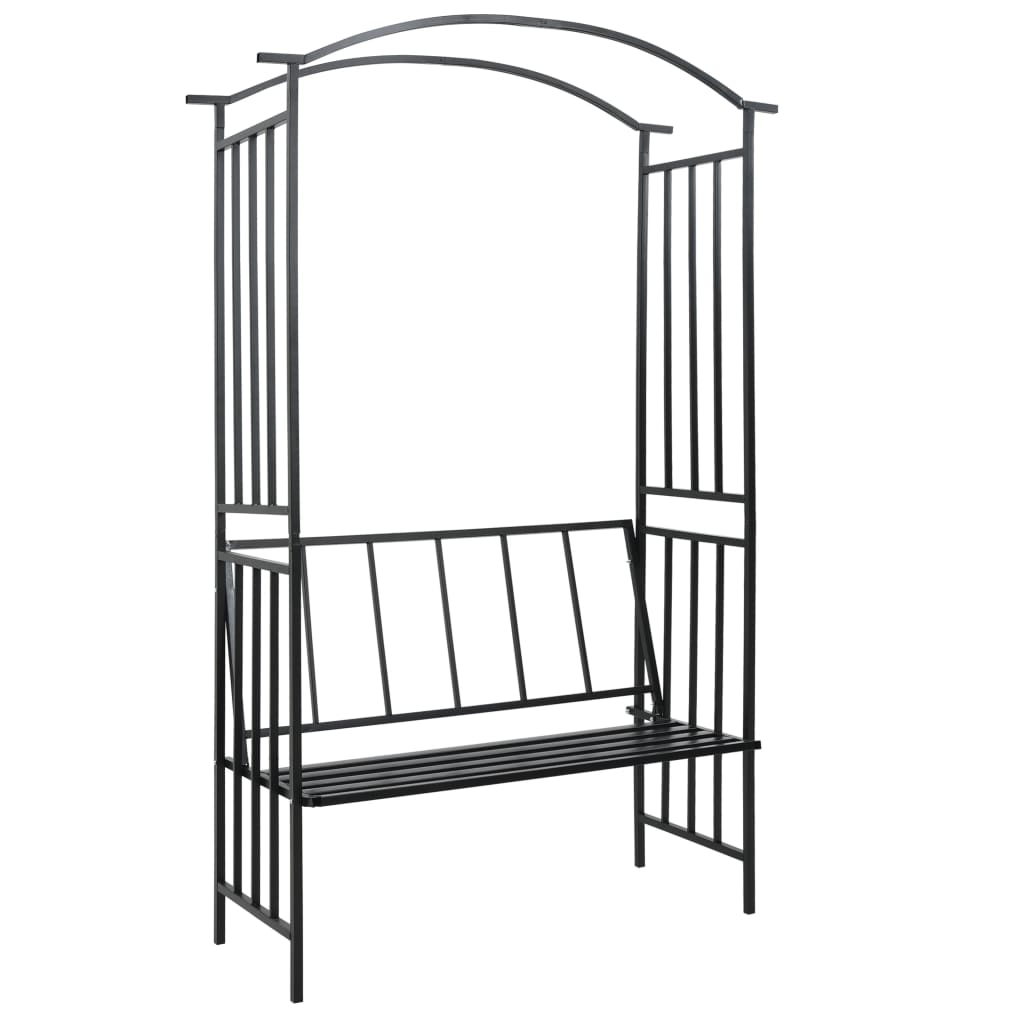 Rosenbogen mit Bank Sitzgelegenheit Rosenspalier Schwarz 207 cm Eisen