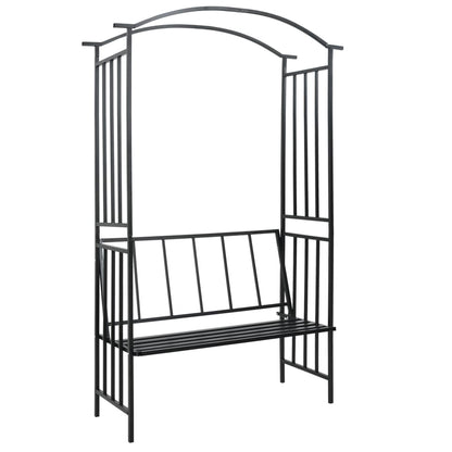 Rosenbogen mit Bank Sitzgelegenheit Rosenspalier Schwarz 207 cm Eisen