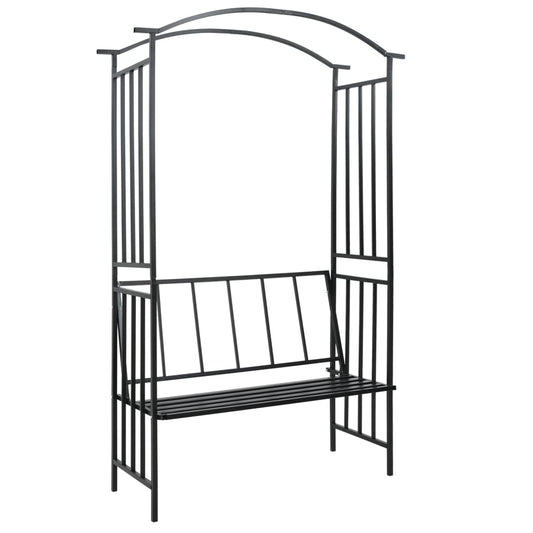 Rosenbogen mit Bank Sitzgelegenheit Rosenspalier Schwarz 207 cm Eisen