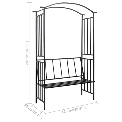 Rosenbogen mit Bank Sitzgelegenheit Rosenspalier Schwarz 207 cm Eisen
