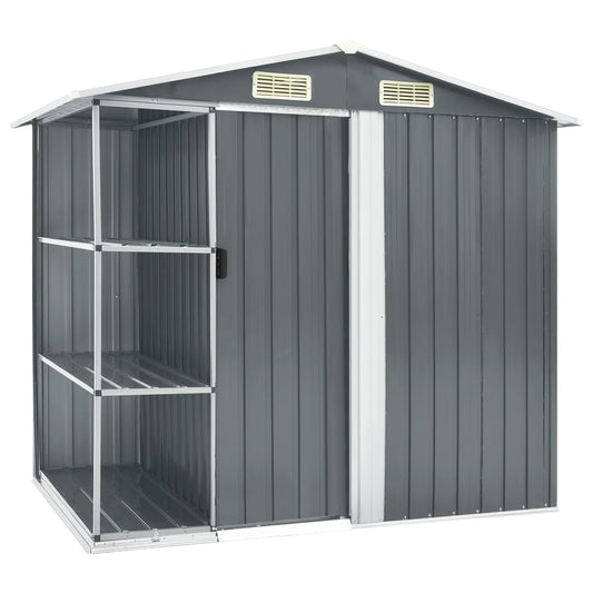 Geräteschuppen mit Regal Grau 205x130x183 cm Eisen verzinkt Lagerschuppen