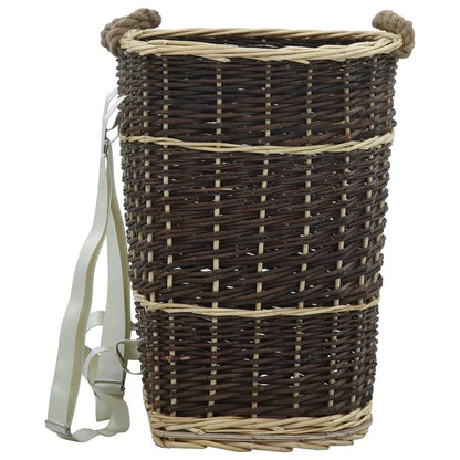 Wooden basket with carrying strap, 44.5x37x50 cm, natural wicker basket, carrying basket, transport basket, brown