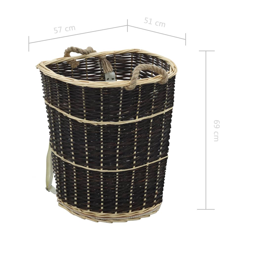 Holzkorb mit Trageriemen 57 x 51 x 69 cm Natur Weidekorb Tragekorb Dunkelbraun