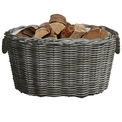 Wooden basket with carrying strap 59x42x28 cm Natural wicker basket Carrying basket Anthracite