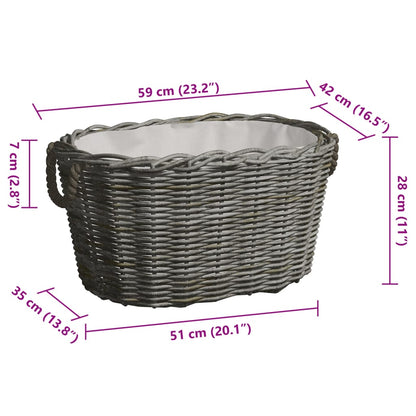 Wooden basket with carrying strap 59x42x28 cm Natural wicker basket Carrying basket Anthracite